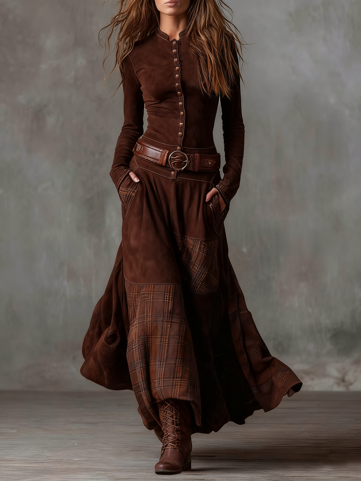 Livia™ | Vestido maxi efecto ante con cinturón