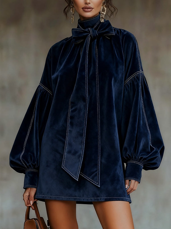 Agata™ | Vestido azul oscuro con gran lazo