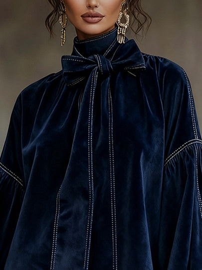 Agata™ | Vestido azul oscuro con gran lazo