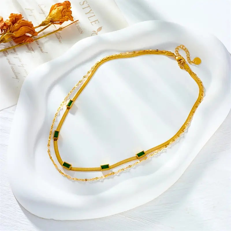 ÉCLAT | Collar de Oro Doble con Esmeralda Vintage