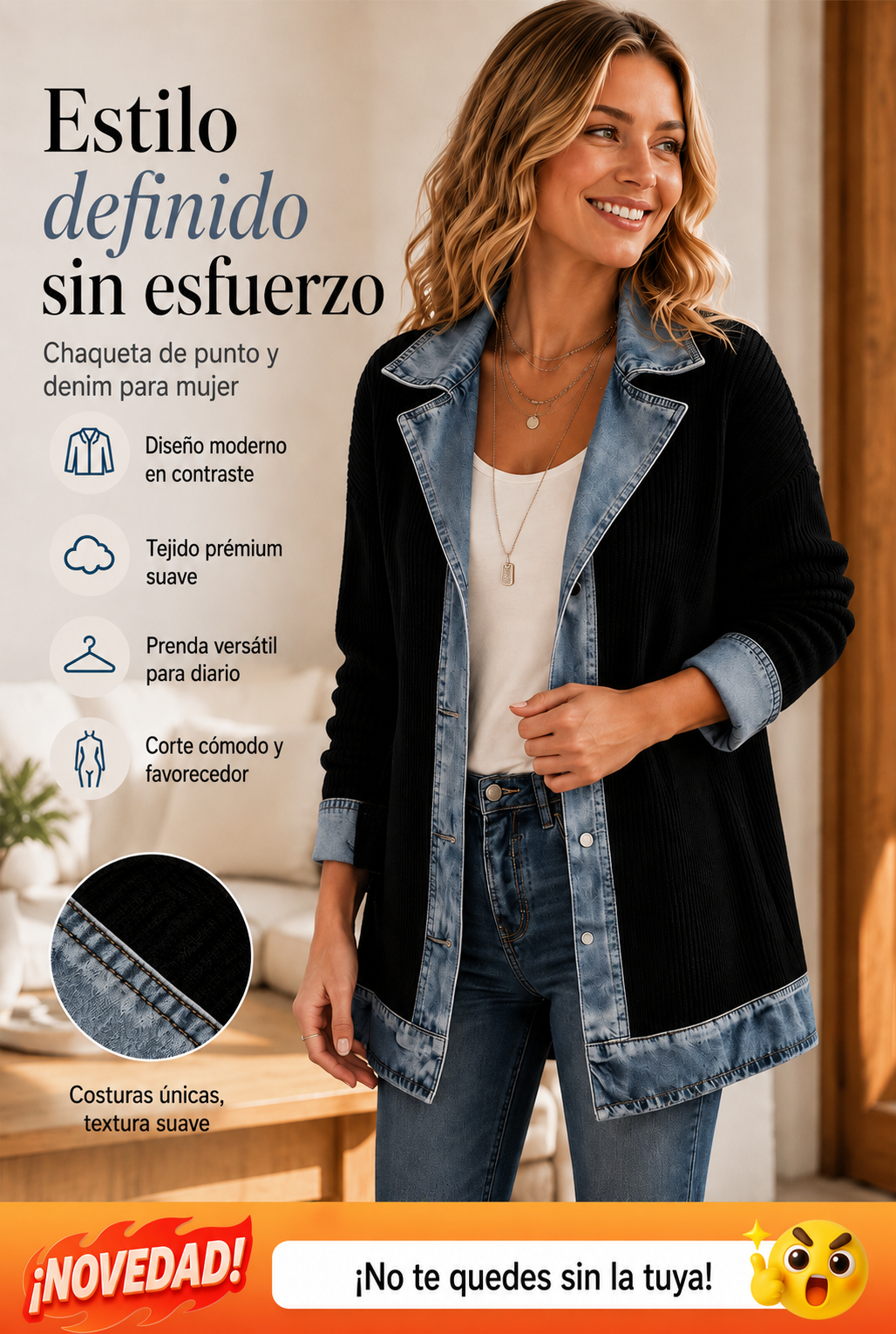 Celia | Abrigo de punto y denim para mujer