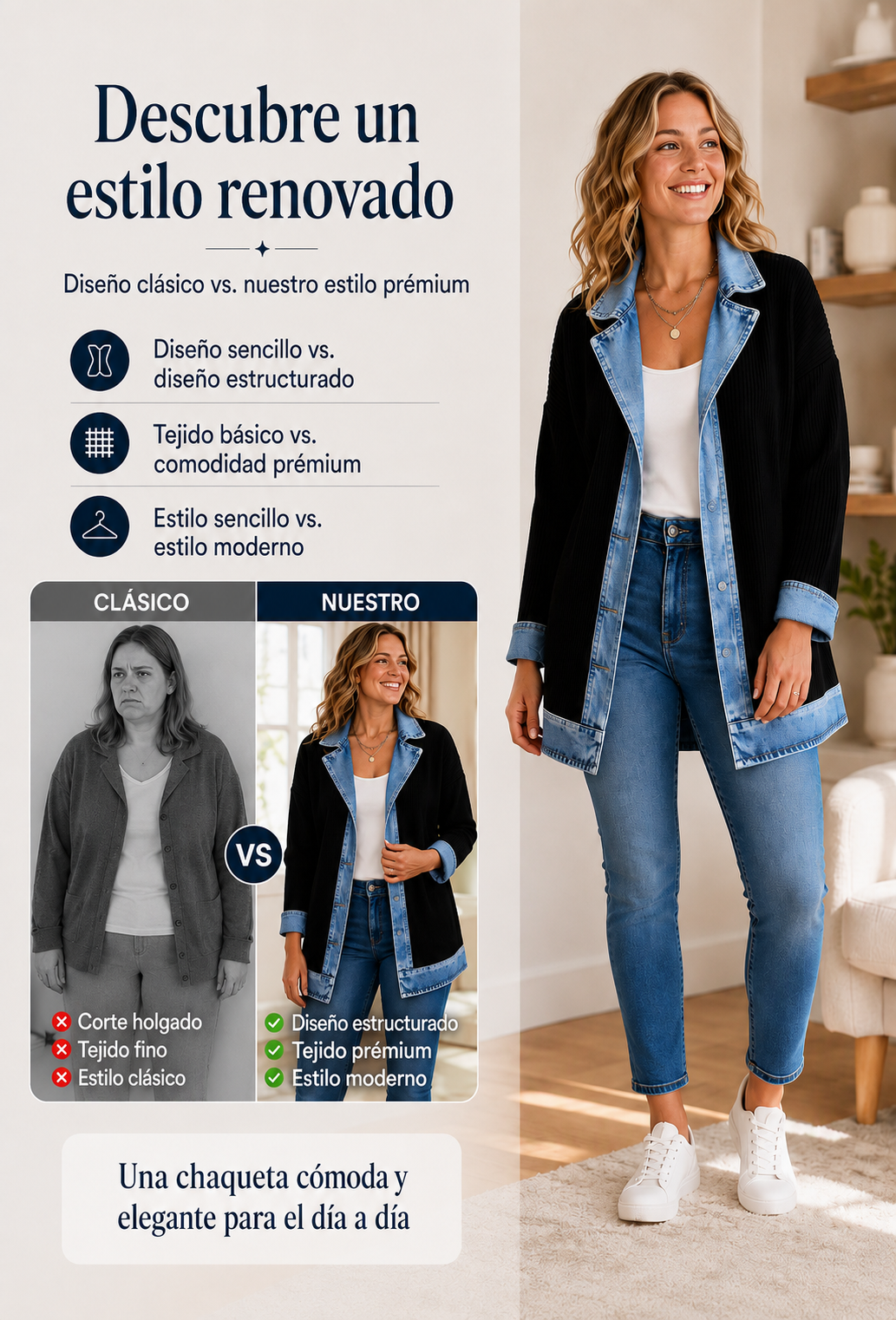 Celia | Abrigo de punto y denim para mujer