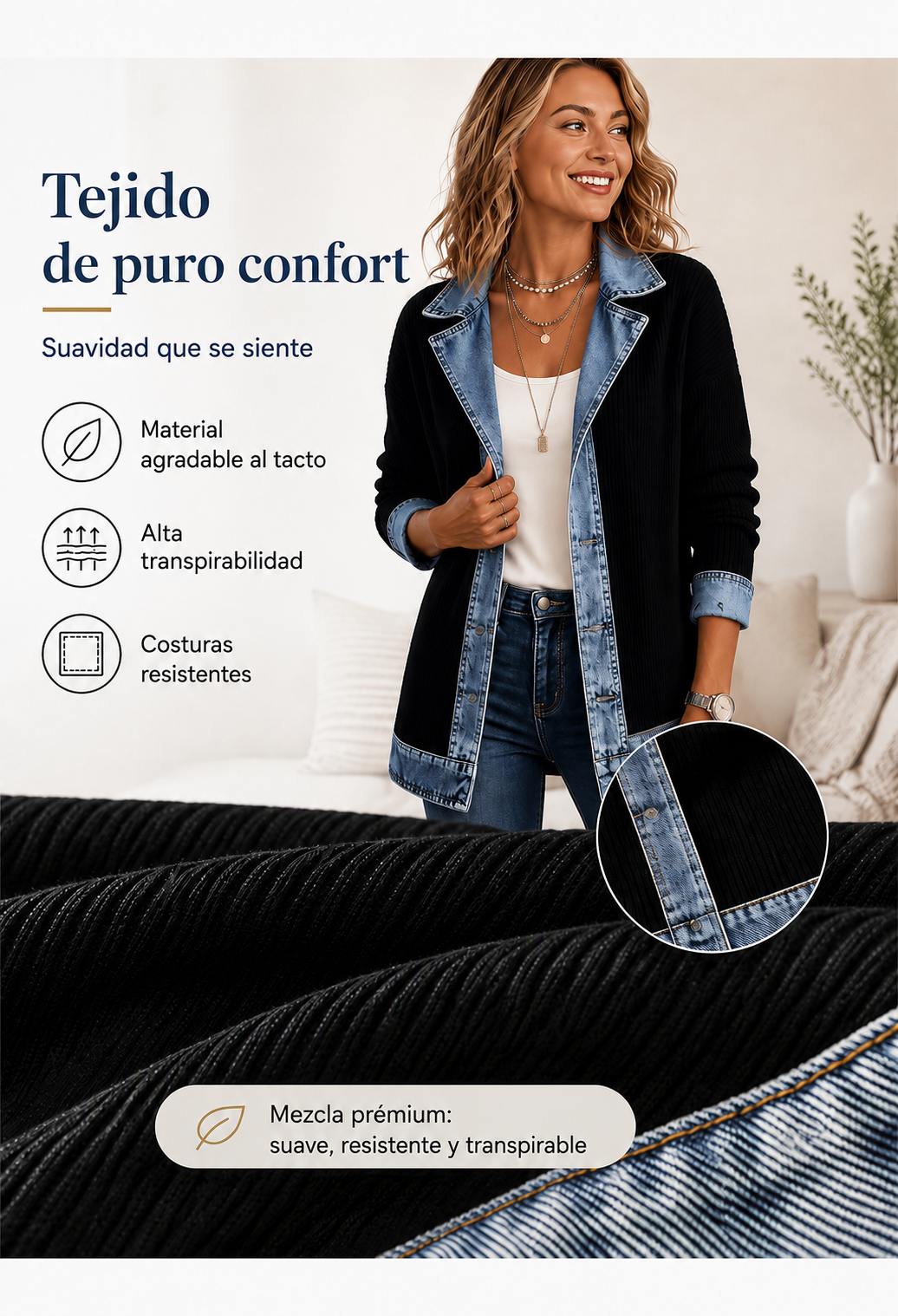 Celia | Abrigo de punto y denim para mujer