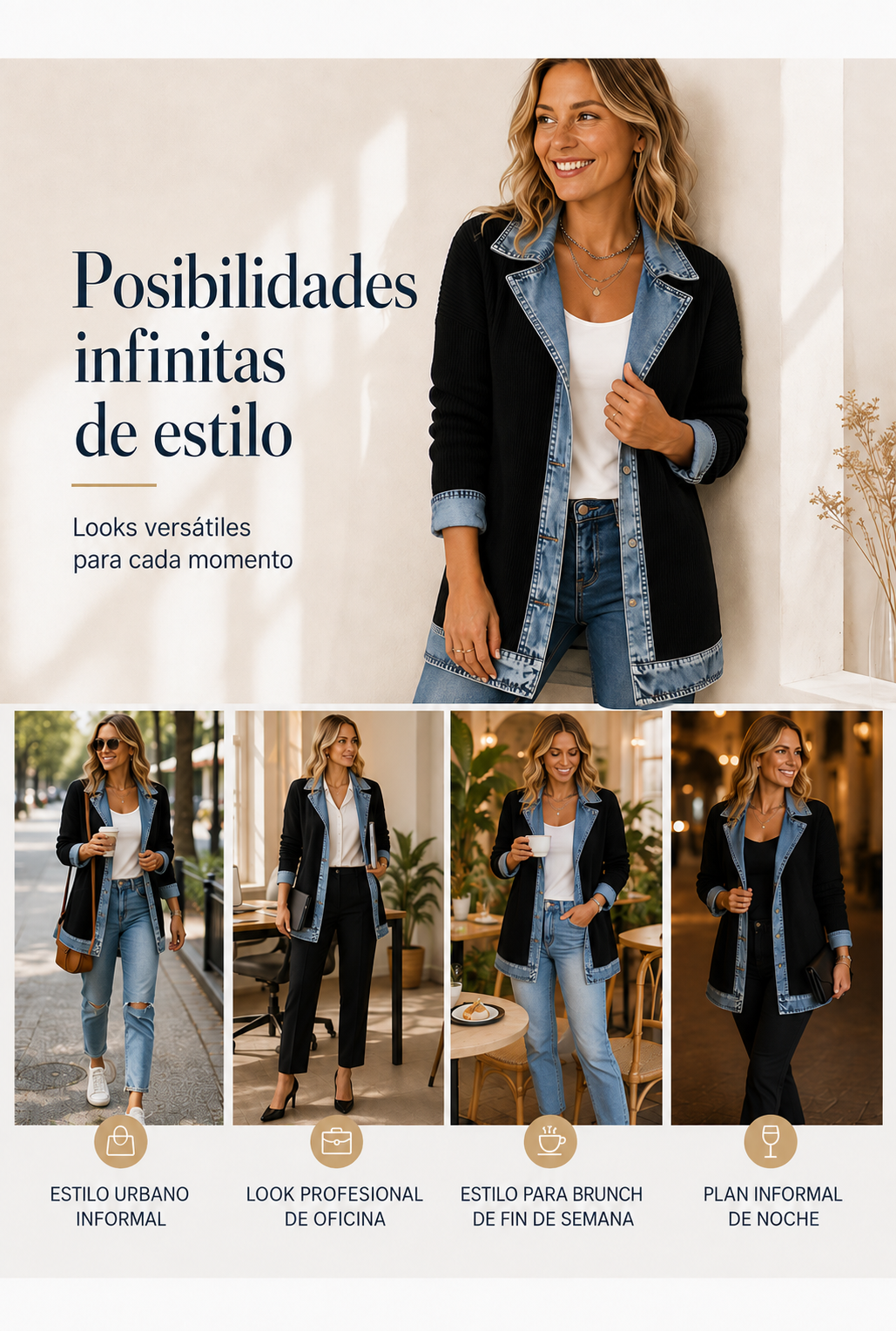 Celia | Abrigo de punto y denim para mujer