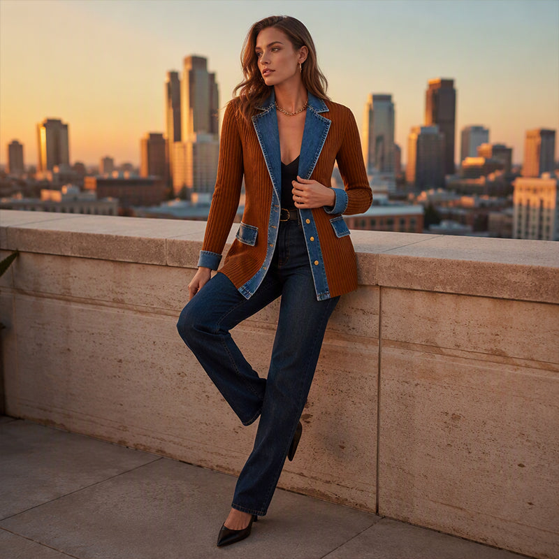 Celia | Abrigo de punto y denim para mujer