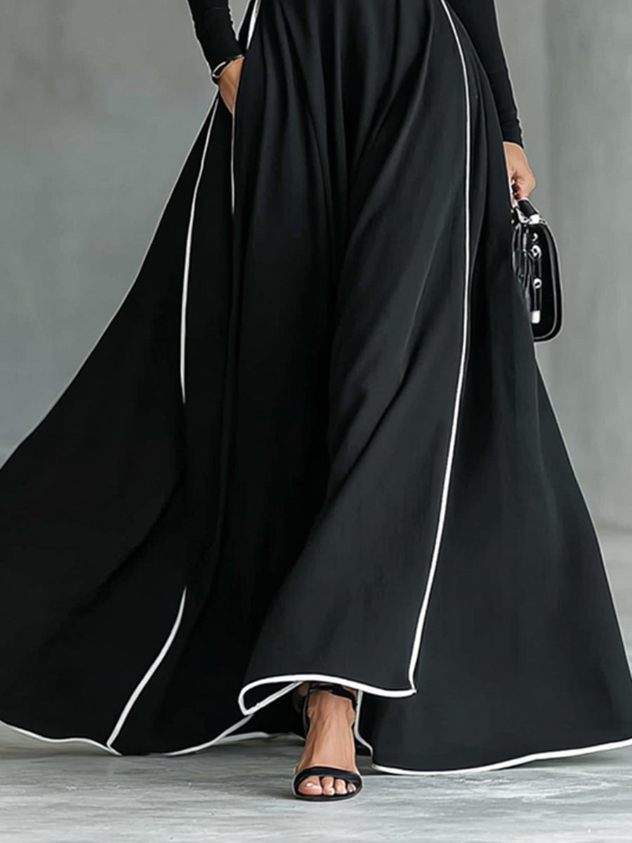 Gina™ | Vestido maxi con costuras en contraste y cuello alto