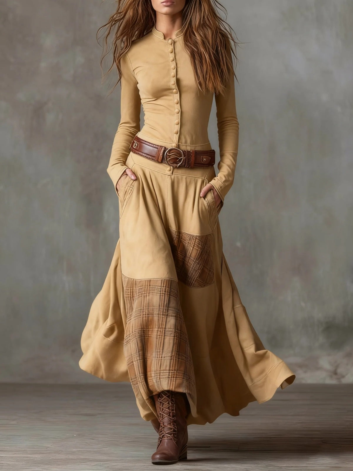 Livia™ | Vestido maxi efecto ante con cinturón