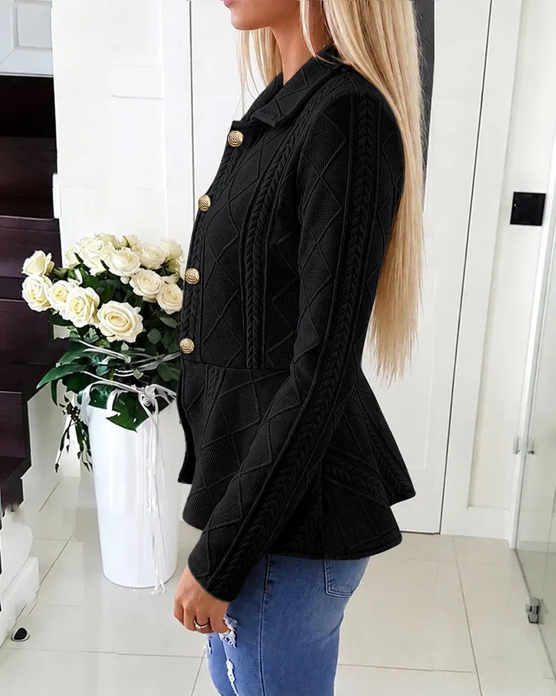Cárdigan de mujer con punto geométrico y botones dorados elegantes