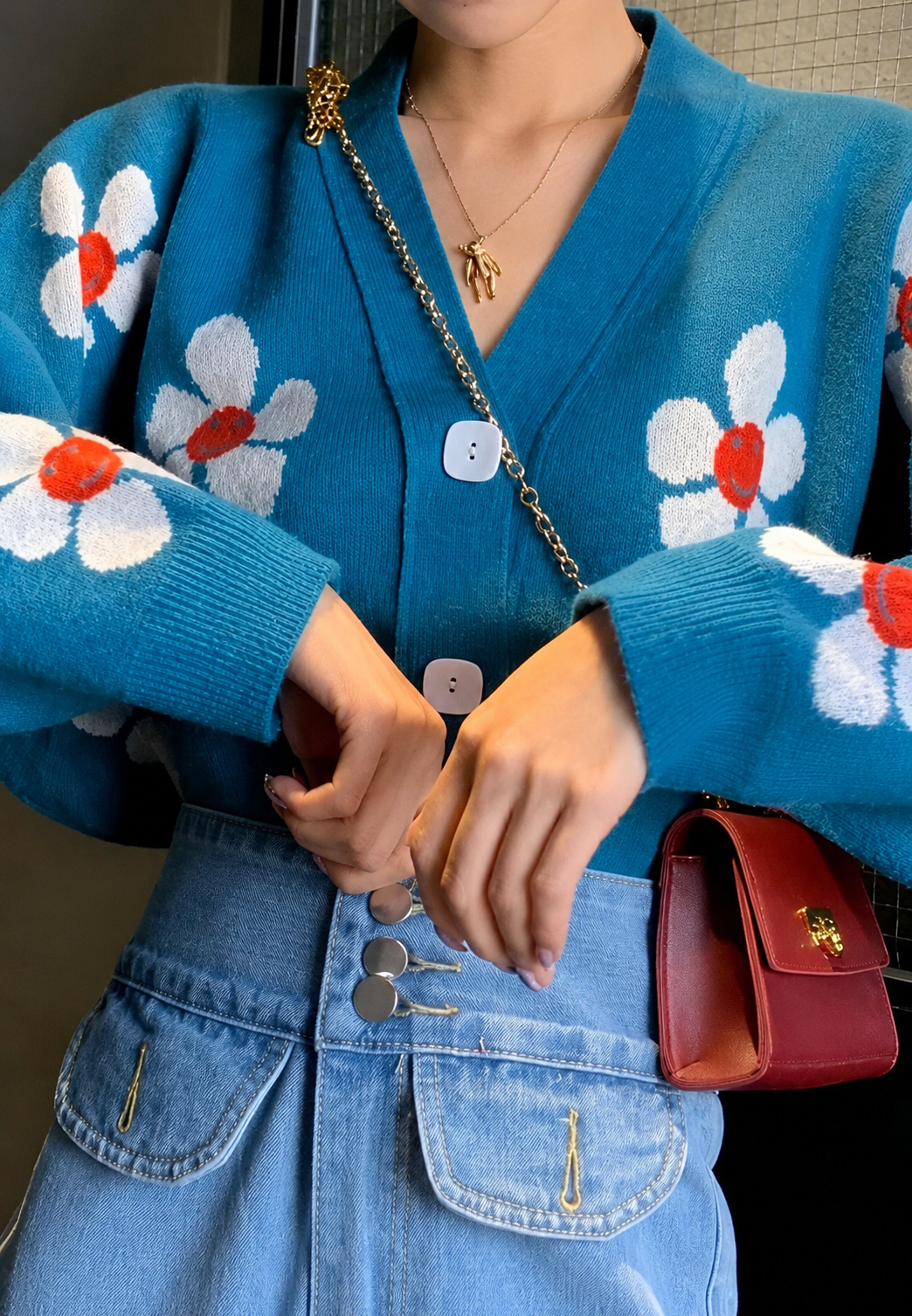 Cárdigan mujer estampado floral cuello pico - Santera