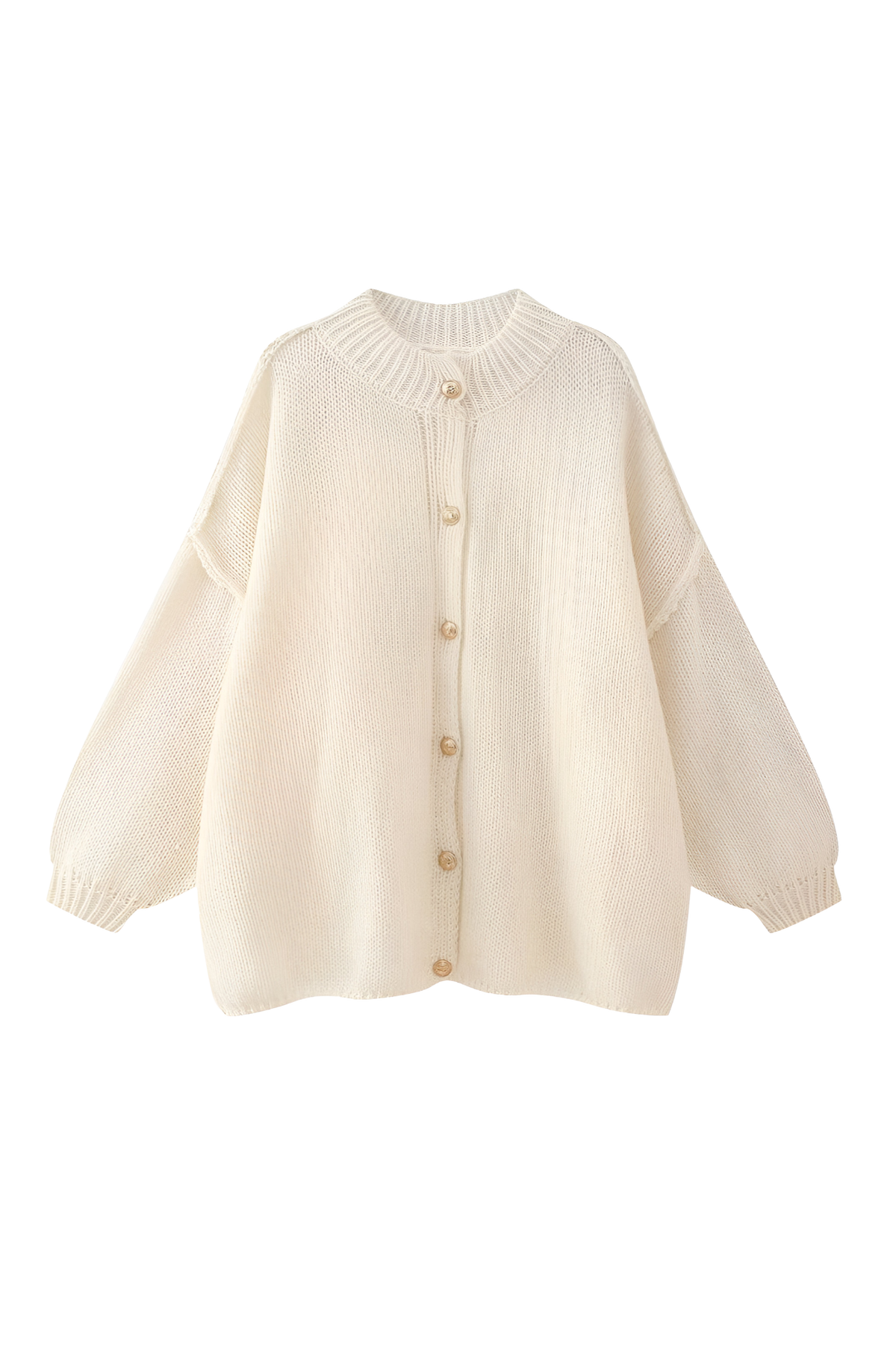 Cárdigan oversize punto grueso cuello alto botones metálicos - Koranna