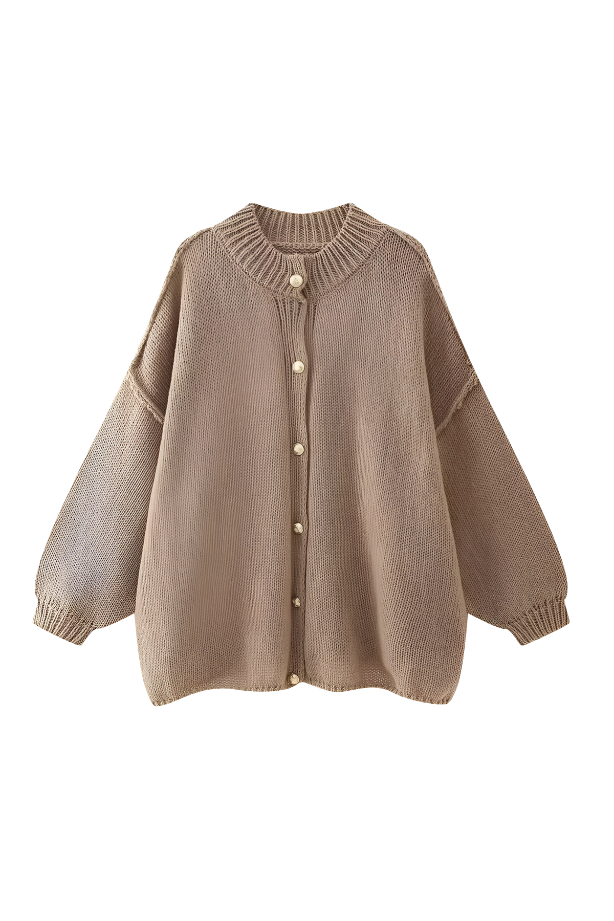 Cárdigan oversize punto grueso cuello alto botones metálicos - Koranna