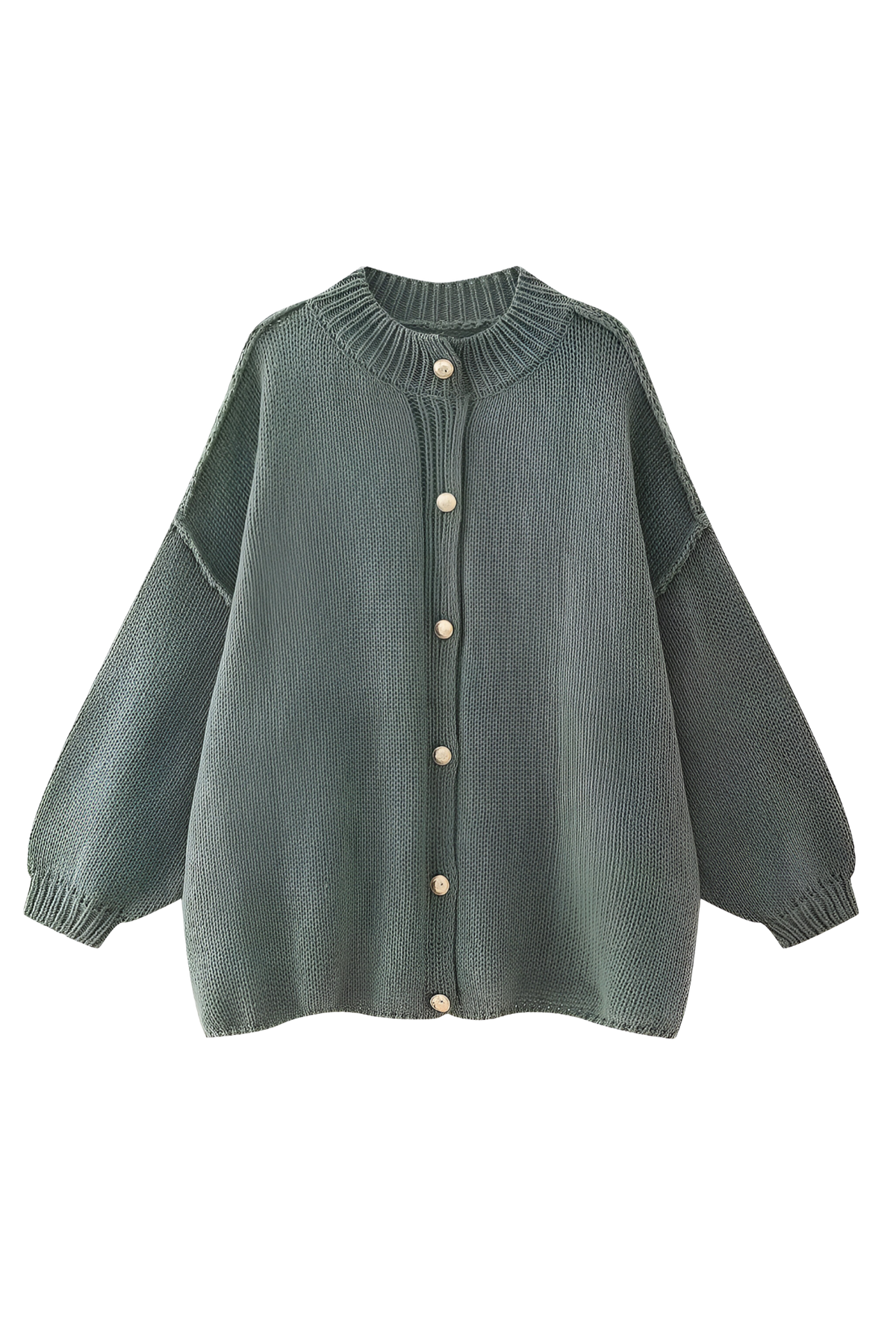 Cárdigan oversize punto grueso cuello alto botones metálicos - Koranna