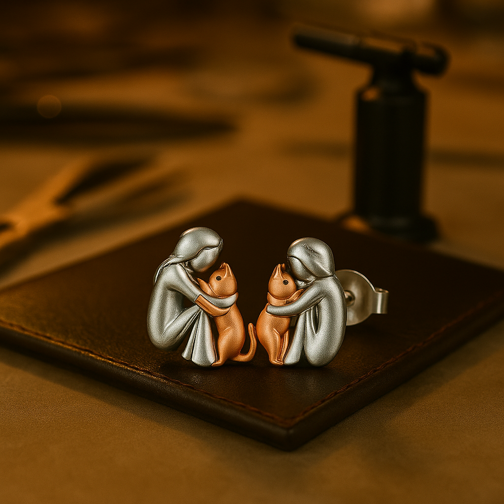 ÉCLAT | Pendientes Gato Hug Bicolor Plata Y Oro