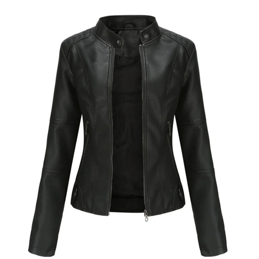 Chaqueta biker de efecto piel para mujer con cuello mao - Cleo