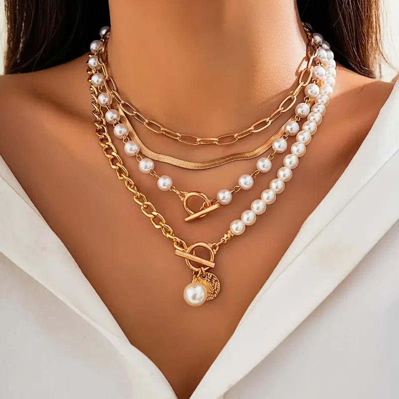 ÉCLAT | Conjunto Collar Perla & Cadena Serpiente Vintage | Oro