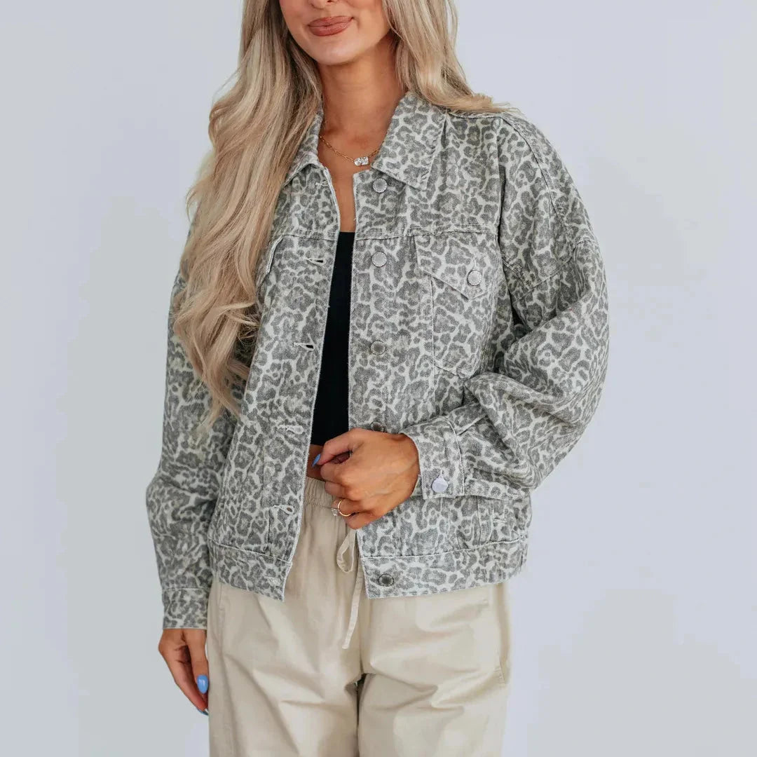 Chaqueta denim con estampado animal para mujer - Livaine