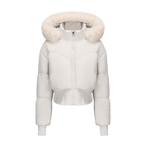 Cuello alto y cremallera de la chaqueta Avenil en beige