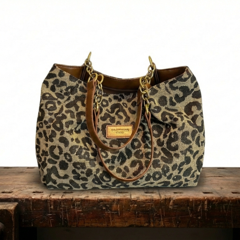 MEZTLI™ – Bolso Olivia de lona con estampado leopardo