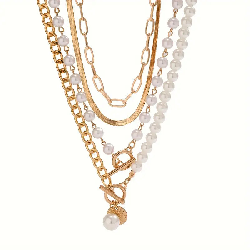 ÉCLAT | Conjunto Collar Perla & Cadena Serpiente Vintage | Oro