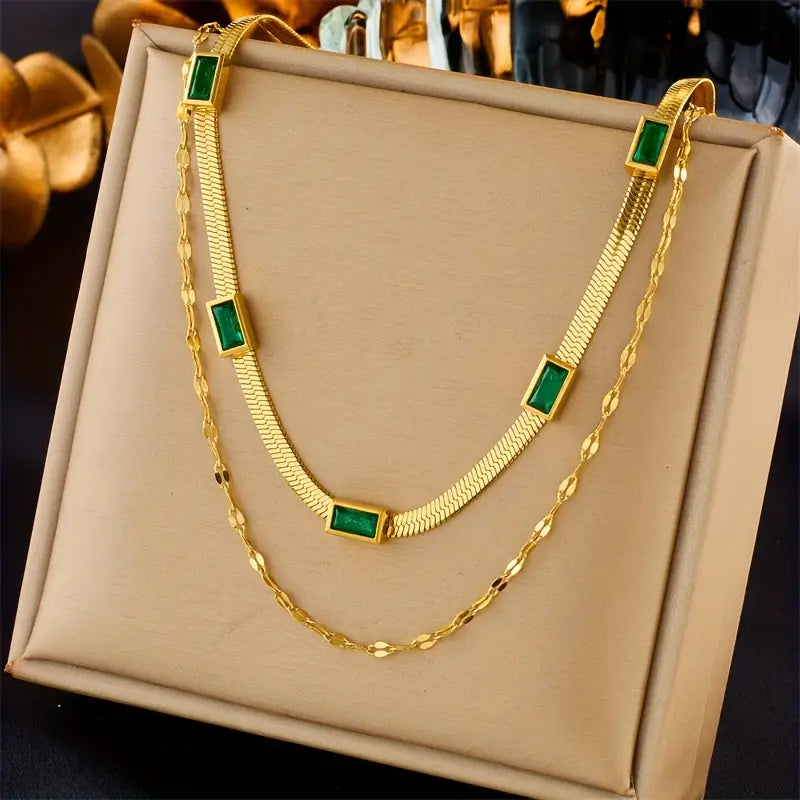ÉCLAT | Collar de Oro Doble con Esmeralda Vintage