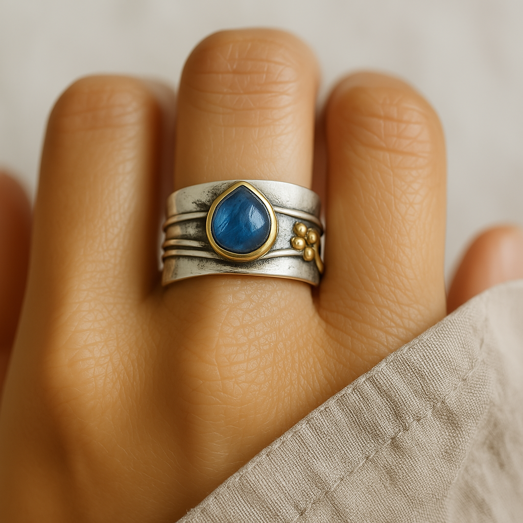ÉCLAT | Anillo Vintage Zafiro Azul Bañado en Plata