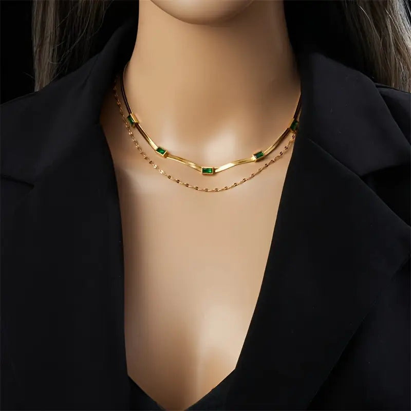 ÉCLAT | Collar de Oro Doble con Esmeralda Vintage