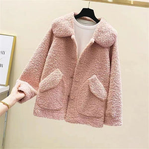 Abrigo efecto polar en rosa
