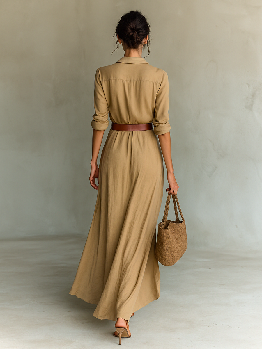 Alina™ | Vestido maxi con cuello solapa y cinturón