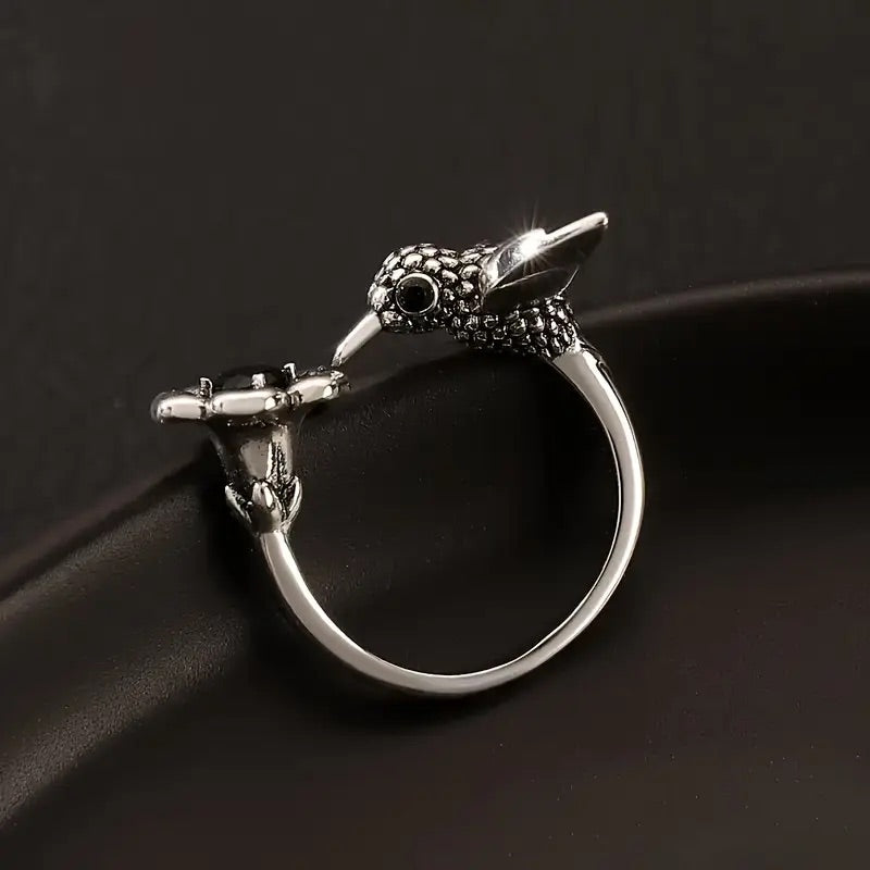 ÉCLAT | Anillo Colibrí y Flor (Ajustable)