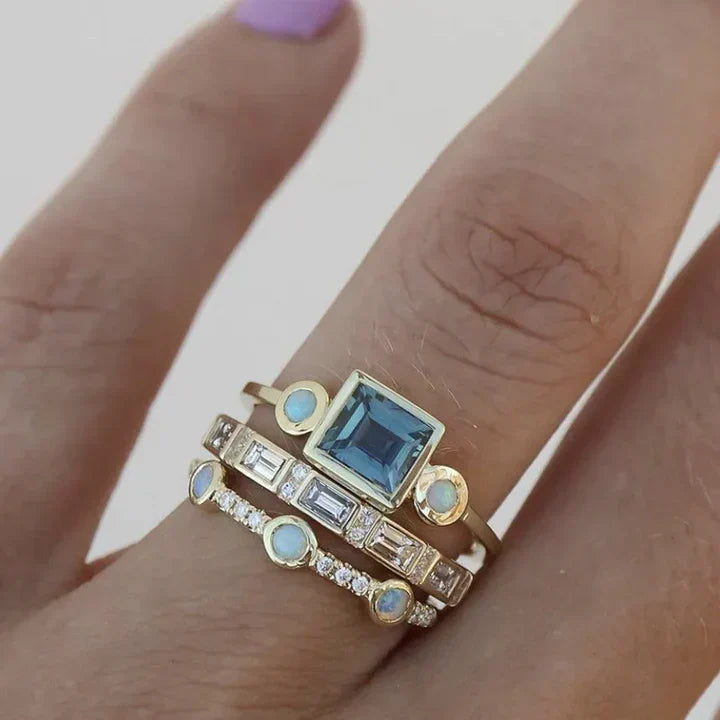 ÉCLAT | Conjunto de Anillos Vintage con Circonio Azul