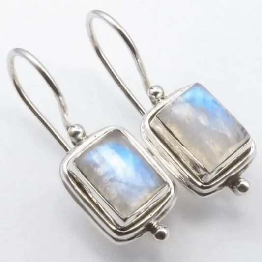 ÉCLAT | Beatriz – Pendientes Vintage con Piedra Lunar Cuadrada