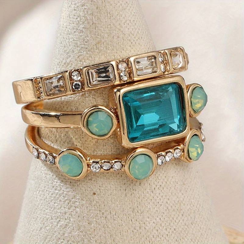 ÉCLAT | Conjunto de Anillos Vintage con Circonio Azul