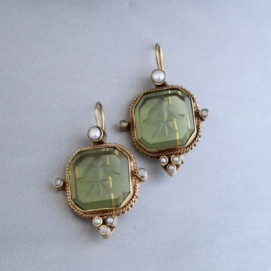 ÉCLAT | Aretes Vintage Verdes con Perlas