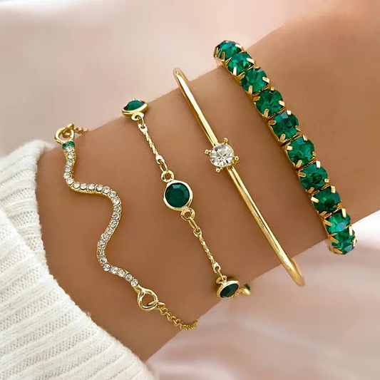ÉCLAT | Set de Pulseras Vintage con Circonita Verde