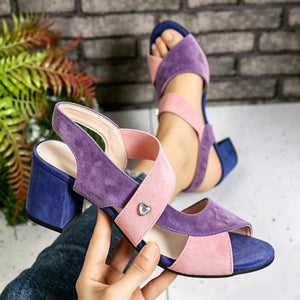 Sandalias Bella en morado, con rosa y azul