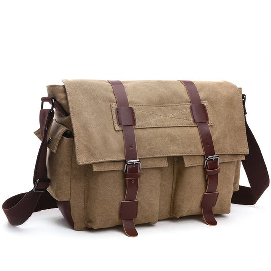 Bandolera para hombre de lona con correas de cuero estilo vintage - Sébastien