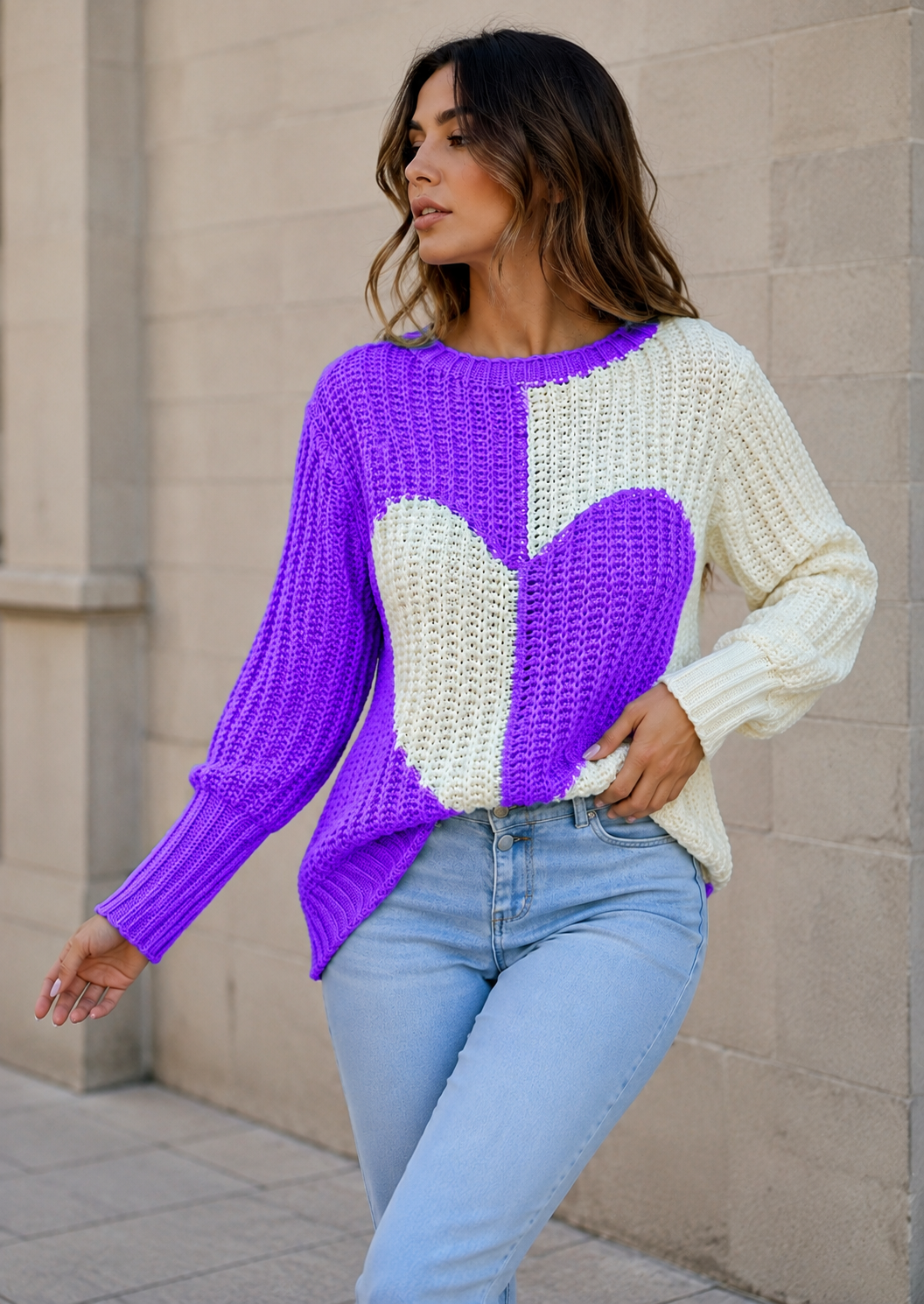 Jersey mujer corazón bicolor cuello redondo - Tabea