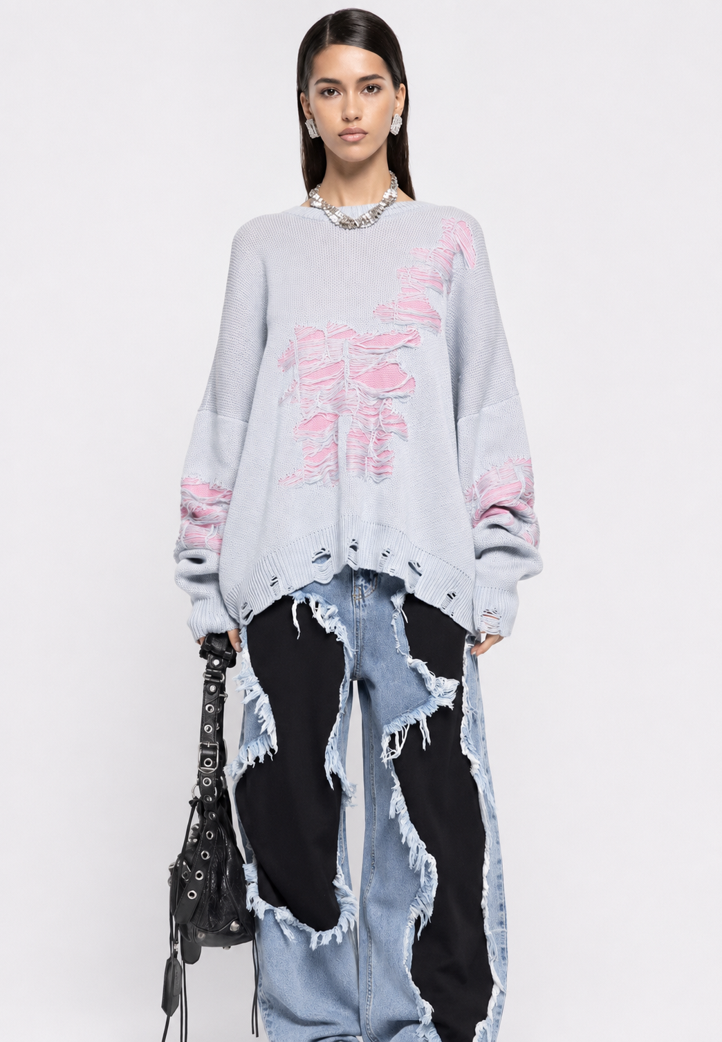 Jersey mujer oversize punto abierto con rotos decorativos - Vianne