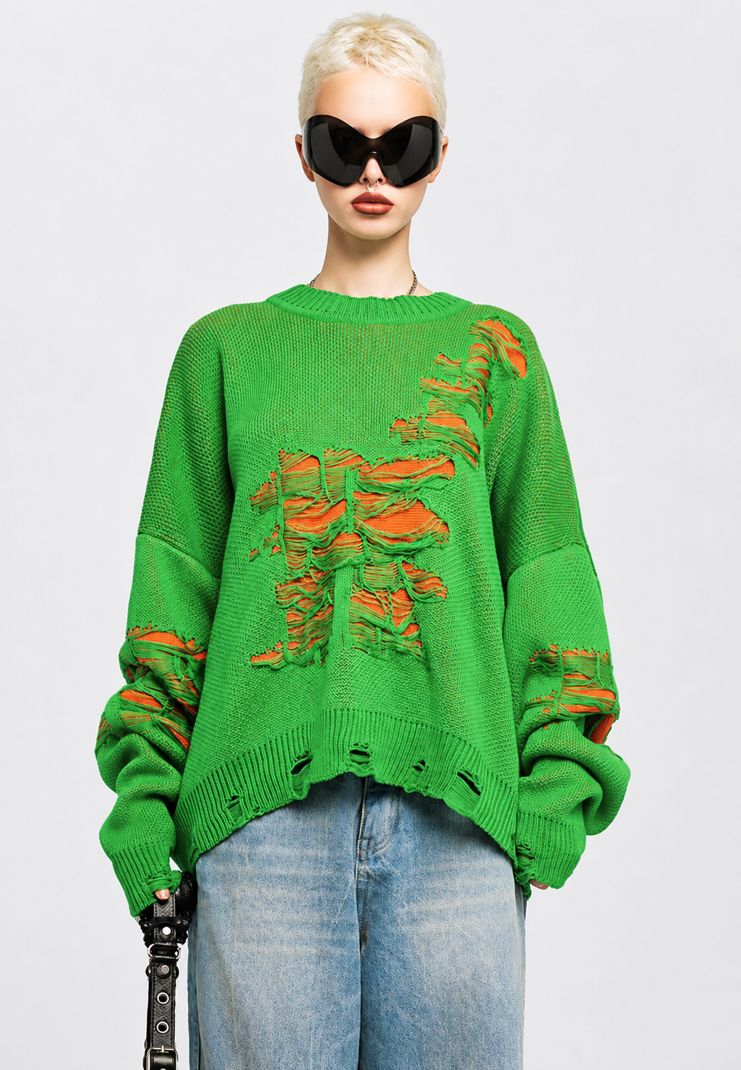 Jersey mujer oversize punto abierto con rotos decorativos - Vianne