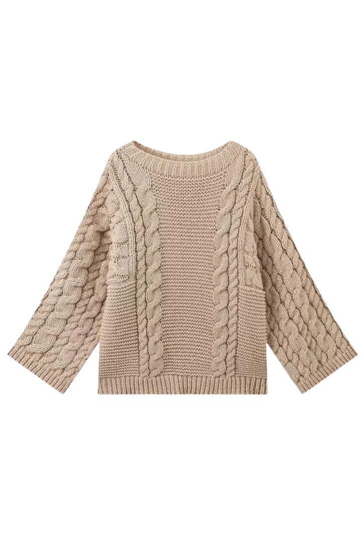 Jersey mujer oversize punto trenzado manga acampanada cuello alto - Nerina