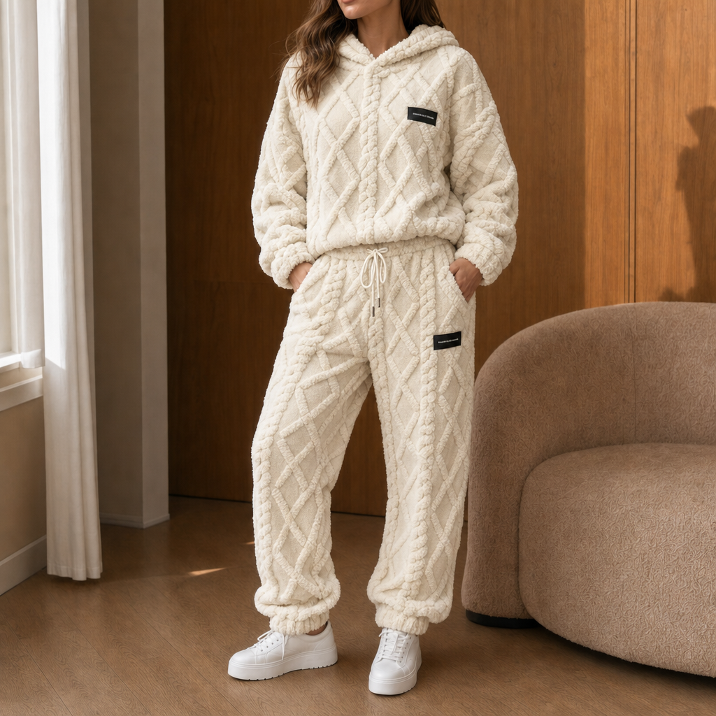 Conjunto cocooning para mujer en polar con sudadera con capucha y pantalón