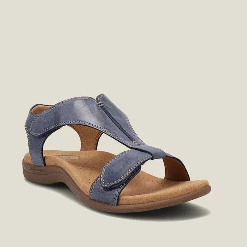 Sandalia Roma con tira en T y dos correas de velcro, en azul