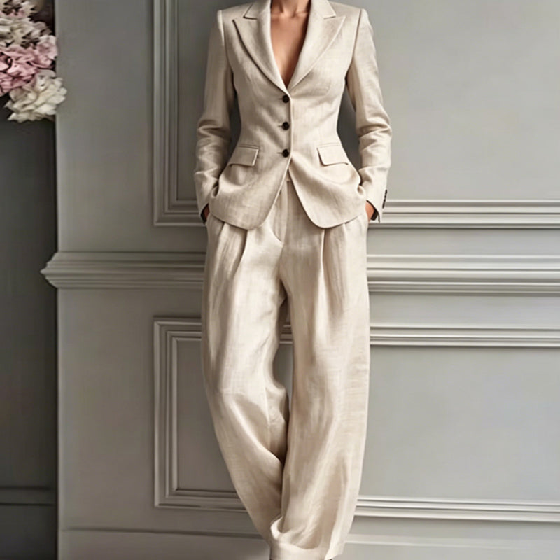 Conjunto de traje para mujer con blazer entallado y pantalón ancho