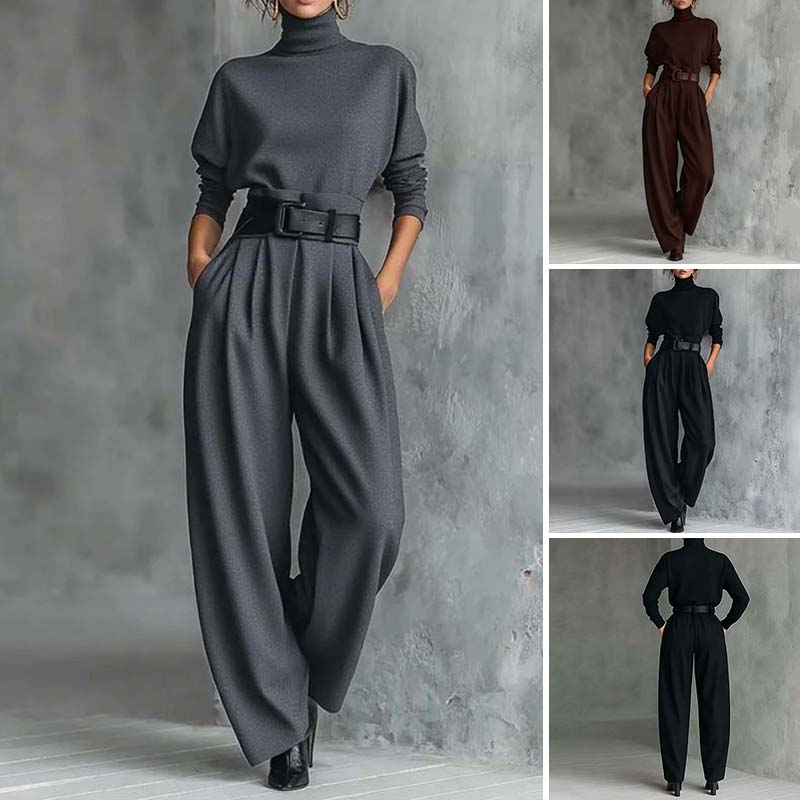 Sofie™ | Conjunto elegante de cuello alto y pantalón ancho con cinturón