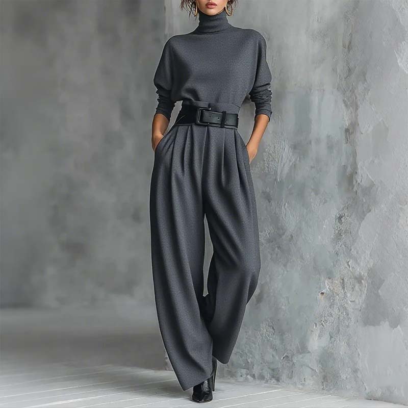 Sofie™ | Conjunto elegante de cuello alto y pantalón ancho con cinturón
