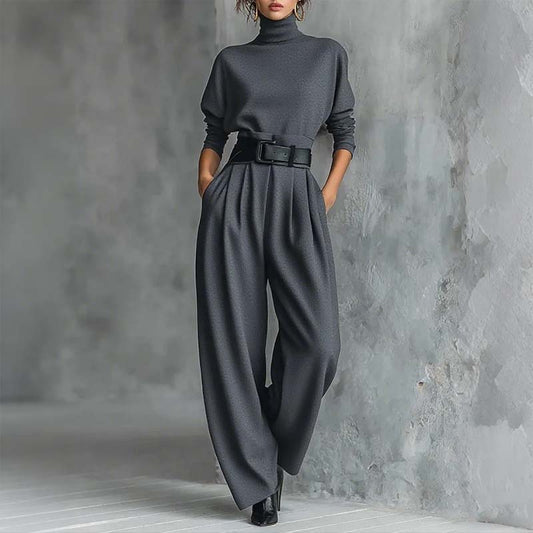 Sofie™ | Conjunto elegante de cuello alto y pantalón ancho con cinturón