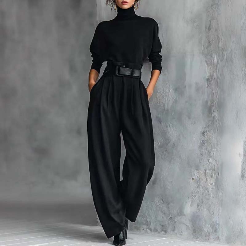 Sofie™ | Conjunto elegante de cuello alto y pantalón ancho con cinturón