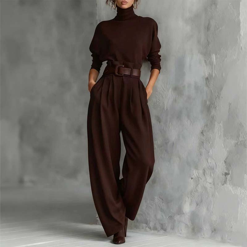 Sofie™ | Conjunto elegante de cuello alto y pantalón ancho con cinturón