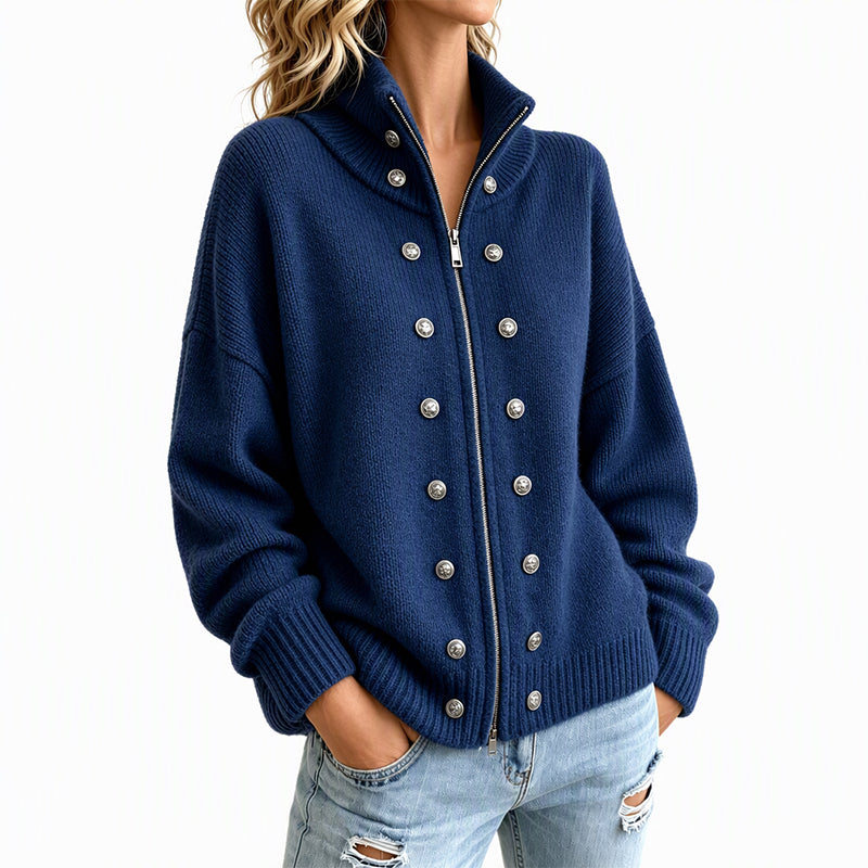 Cárdigan de punto para mujer con cuello alto y cremallera
