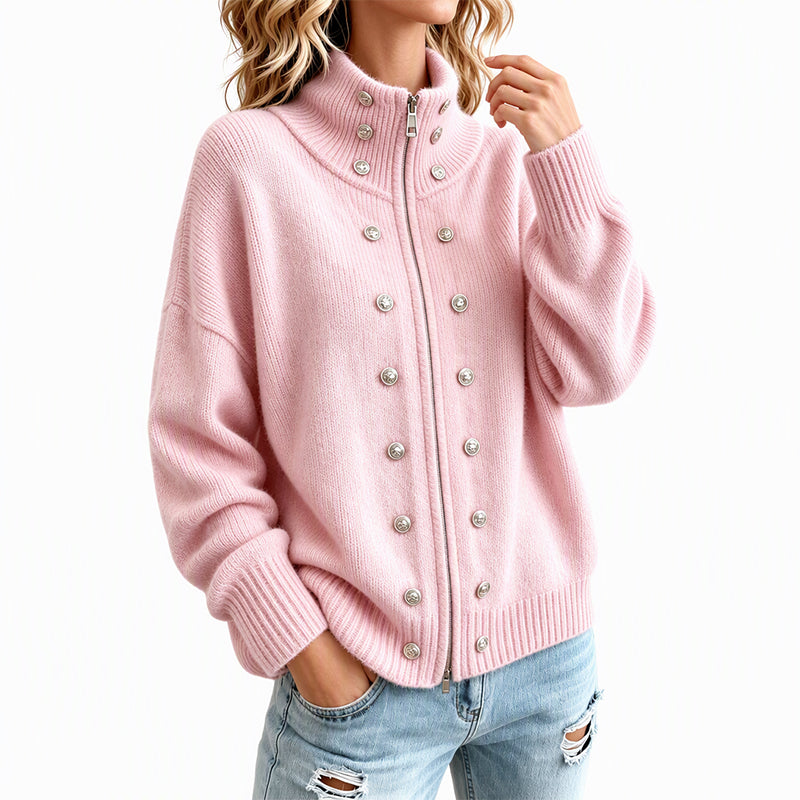Cárdigan de punto para mujer con cuello alto y cremallera